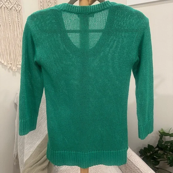 Lauren Ralph Lauren Green Open Knit Sweater XS Lightweight 3/4 Sleeve - Picture 3 of 3
